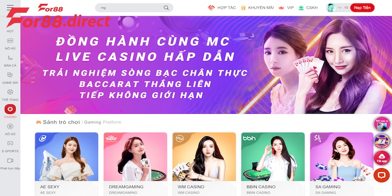 Trải nghiệm chơi game độc đáo tại MG Casino For88